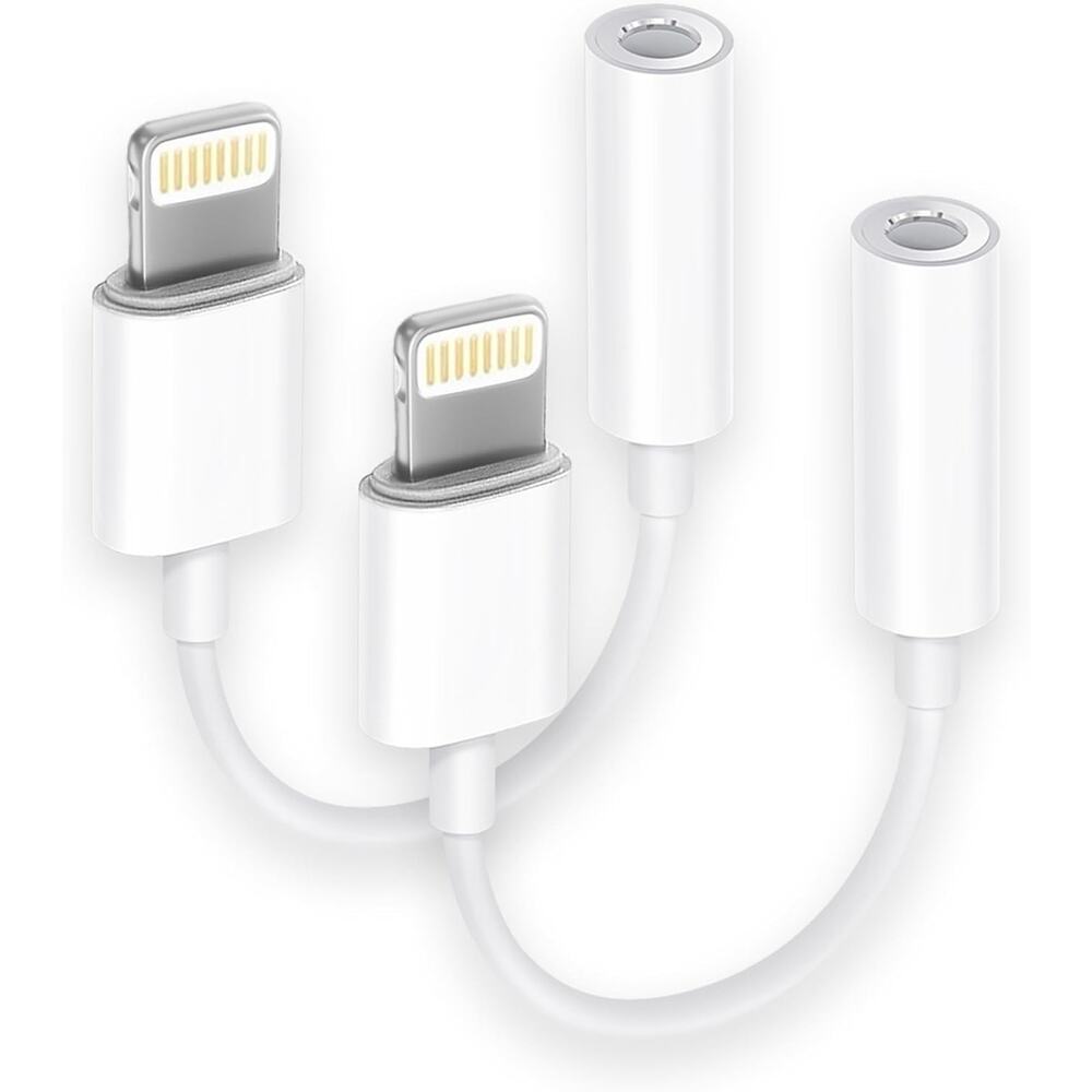 2 Pack Lightning to 3.5mm Headphone Jack Adapter for iPhone - White